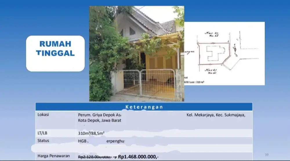 Dijual Rumah 1 Lantai Perumahan Griya Depok Asri