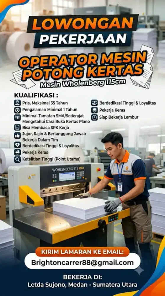 Lowongan Operator Mesin Potong Kertas
