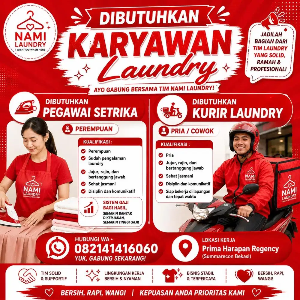 Lowongan Pegawai  Laundry  –  Laundry Bekasi