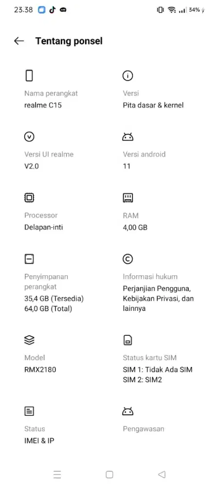 Jual hp realme c15 apa adanya minus pemakaian