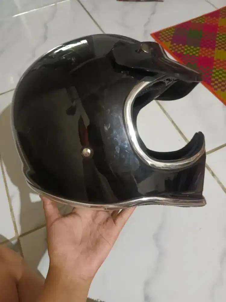 Helm Retro TOD Hitam Glossy Murah Siap Pakai