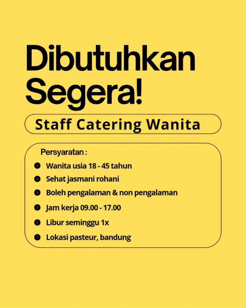 Lowongan kerja staff catering wanita bandung