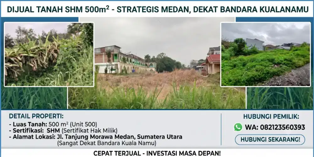 DIJUAL TANAH LUAS 500 M2 SHM