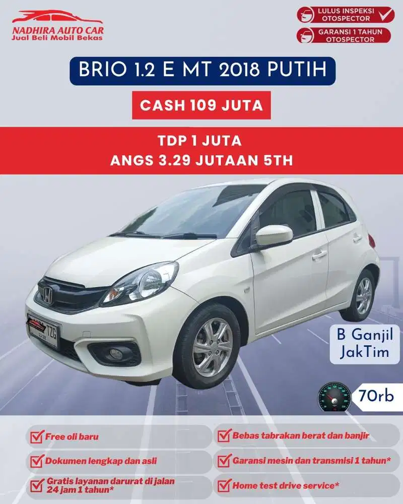TDP 1 Juta Brio 1.2 E MT 2018 Putih