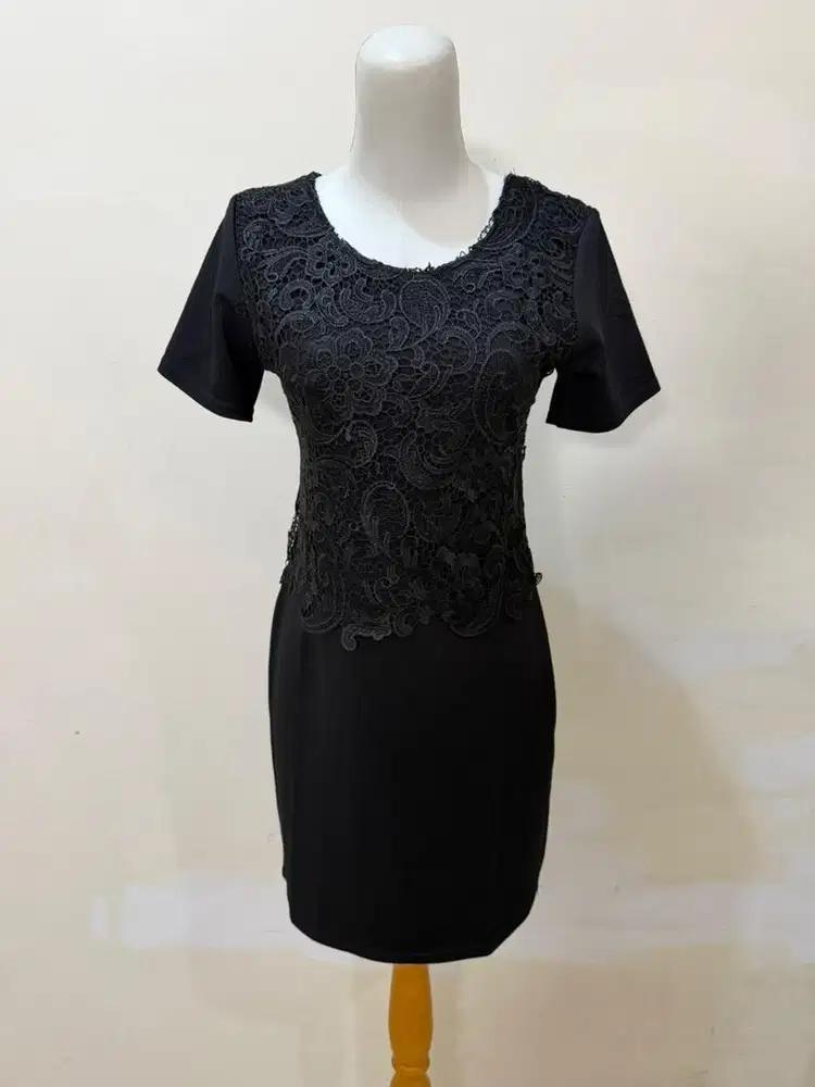 Dress Terusan gaun fashion wanita brukat hitam