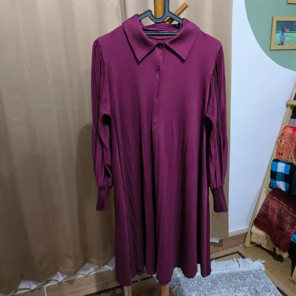 Tunik Atasan Wanita Plisket Ungu Burgundi PL