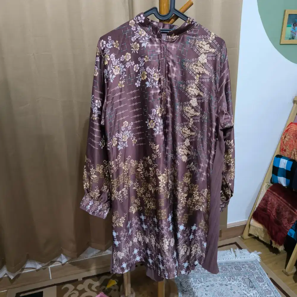 Tunik Atasan Wanita Plisket Coklat Choco Kombinasi Silk PL