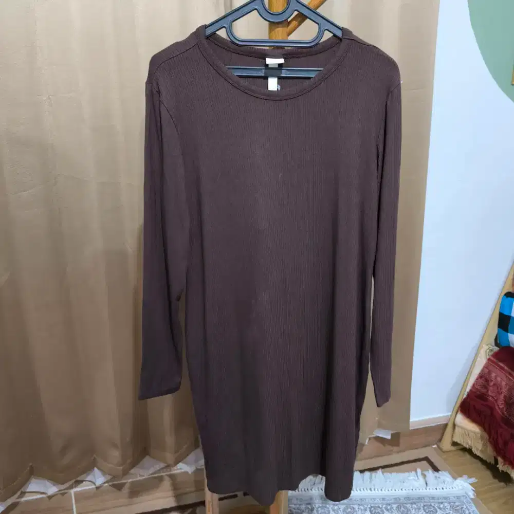 HnM H&M Original Atasan Tunik Wanita Knit Cokelat Tua Brown Baru