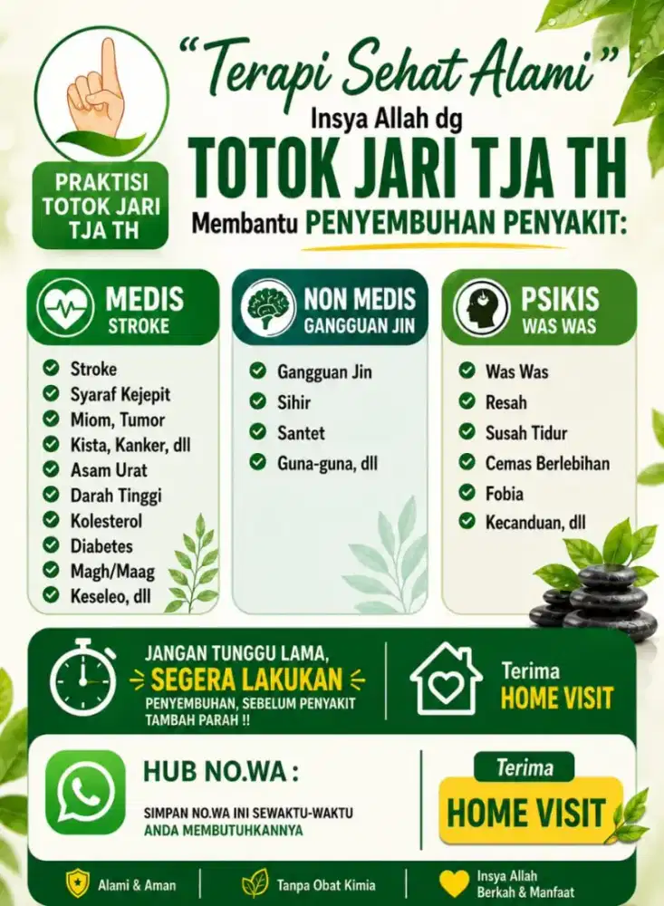 TERAPI SEHAT, hny d Totok Jari lutut Stroke tumor sy kejepit hilang