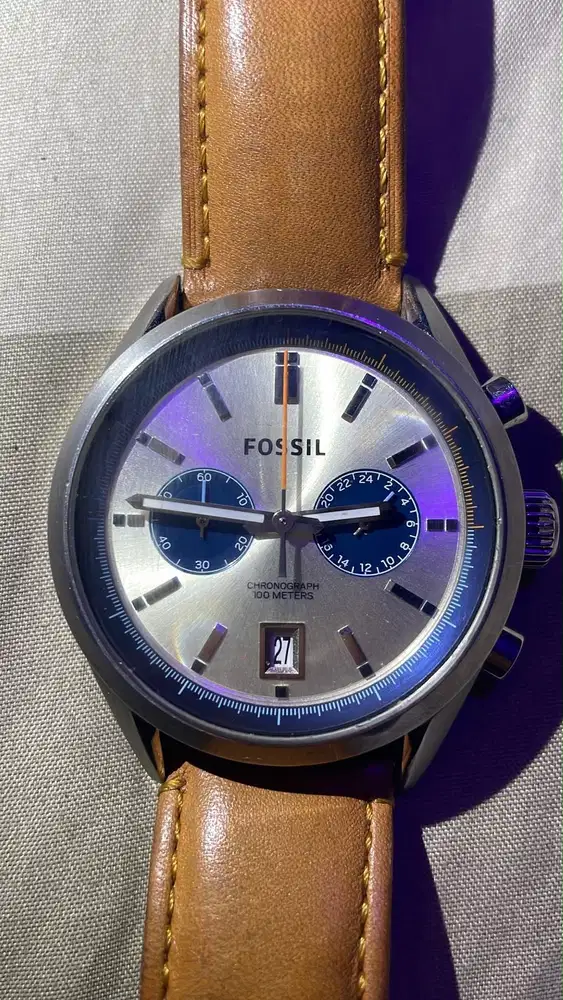 fossil CH2952 Del Rey white dial leather strap chronograph men’s