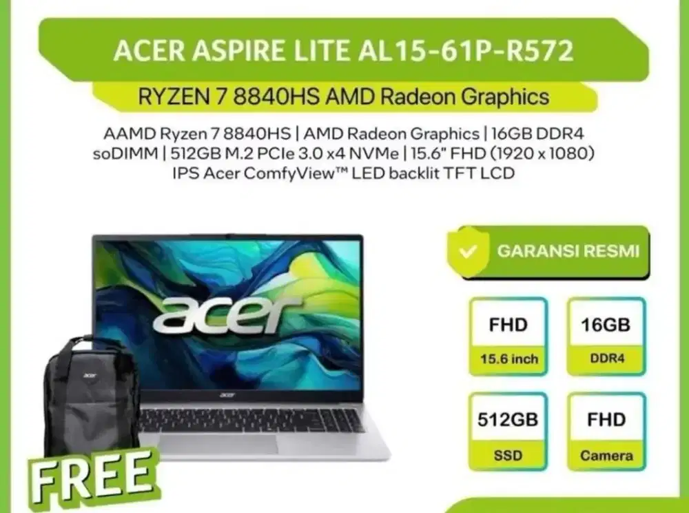 Laptop Acer Aspire Lite15 Ryzen7 Promo Cashback & Cicilan bunga ringan