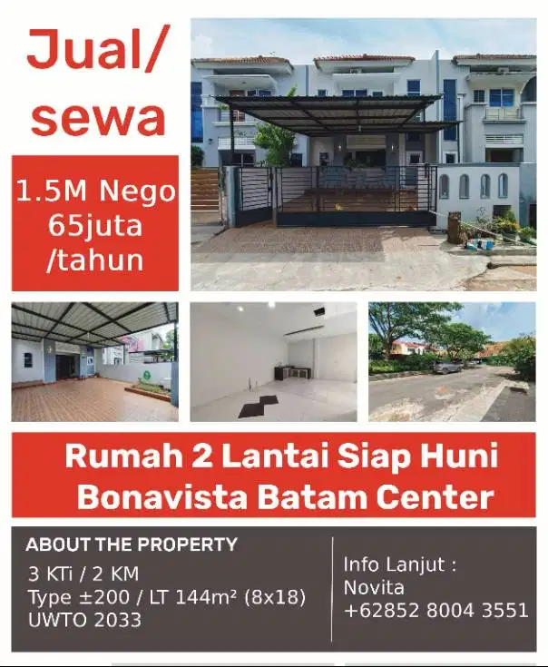 1 Unit Rumah 2 Lantai Siap Huni Bonavista Batam Center