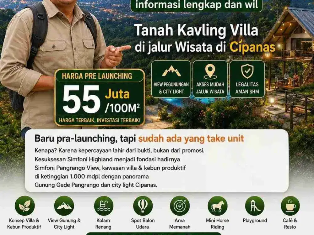 Dijual Tanah Kavling ekslusif SHM Puncak Cipanas