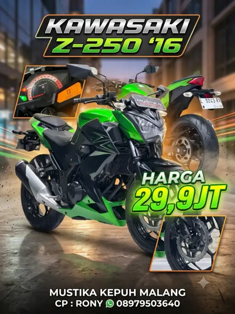 KAWASAKI Z250 TH 2016 WARNA FAVORIT HIJAU NOPOL L SBY MULUS SIAP PAKAI