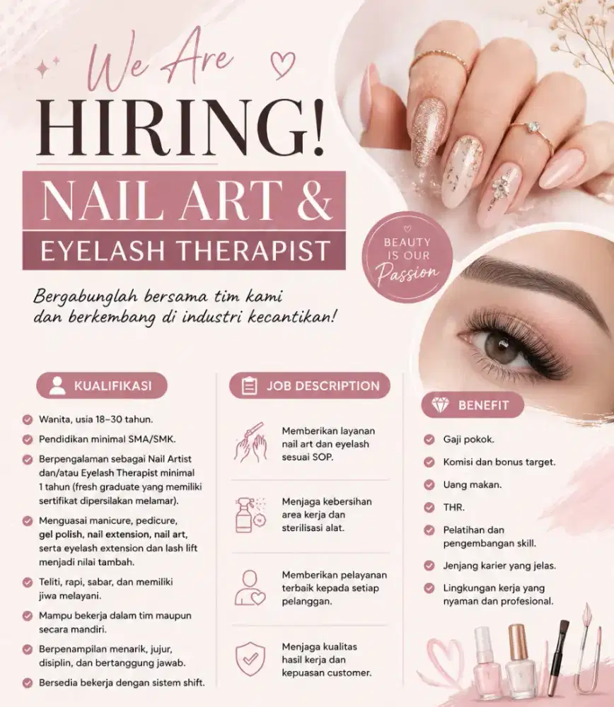 We Are Hiring Nail Art & Eyelash Therapist