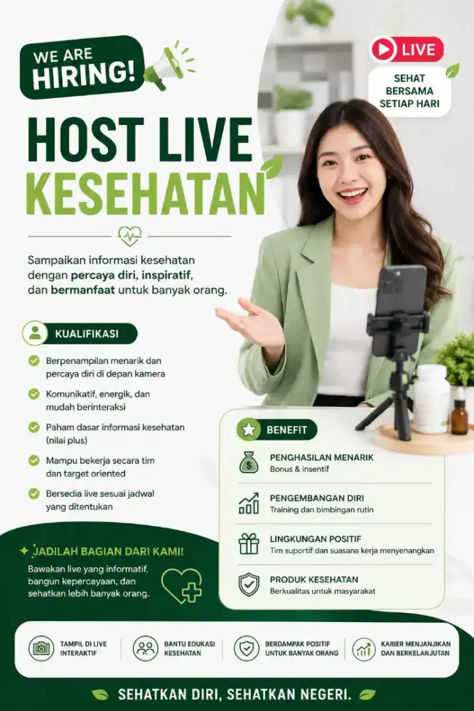 Lowongan kerja host live tiktok produk kesehatan