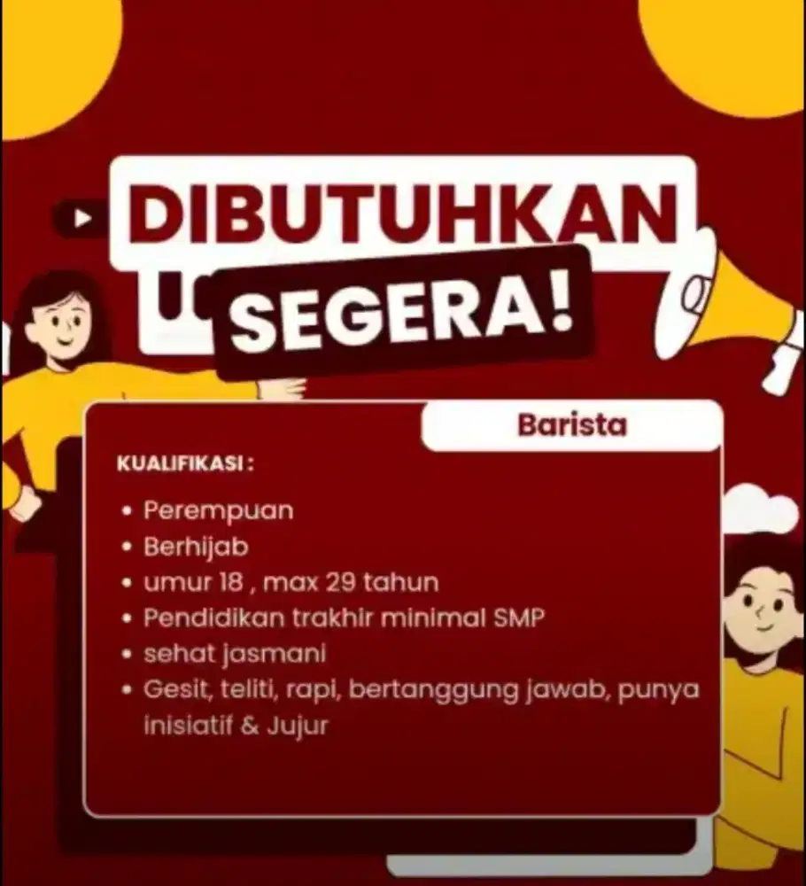 DIBUTUHKAN BARISTA TANPA PENGALAMAN