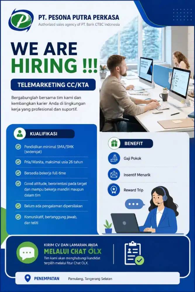 WE ARE HIRING – TELEMARKETING CC/KTA