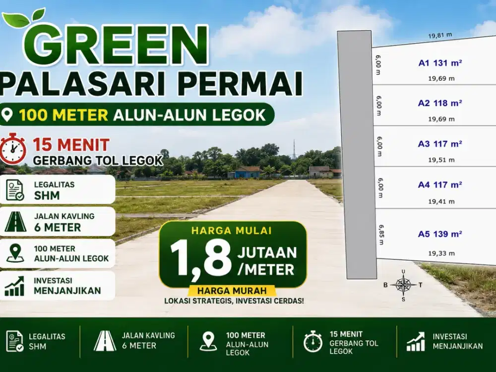 Promo Murah Cicilan 12x Flat Tanah Kavling 100 Meter Alun Alun Legok, SHM