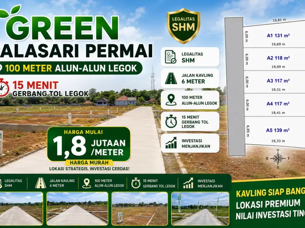 Dekat Alun Alun Legok Dijual Murah Tanah Kavling Strategis Legalitas SHM