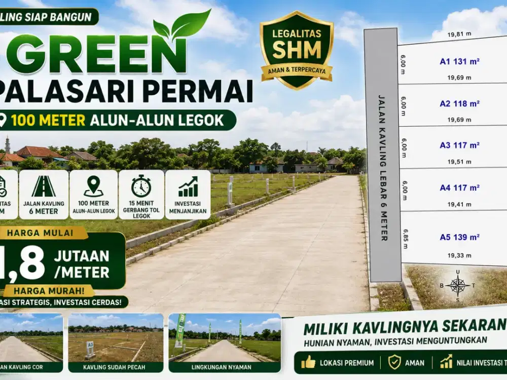 100 meter Alun Alun Legok Dijual Murah Tanah Kavling Bisa Cicil 12x Flat, SHM