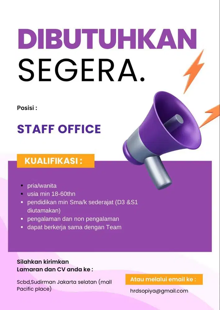 LOWONGAN KERJA STAFF OFFICE