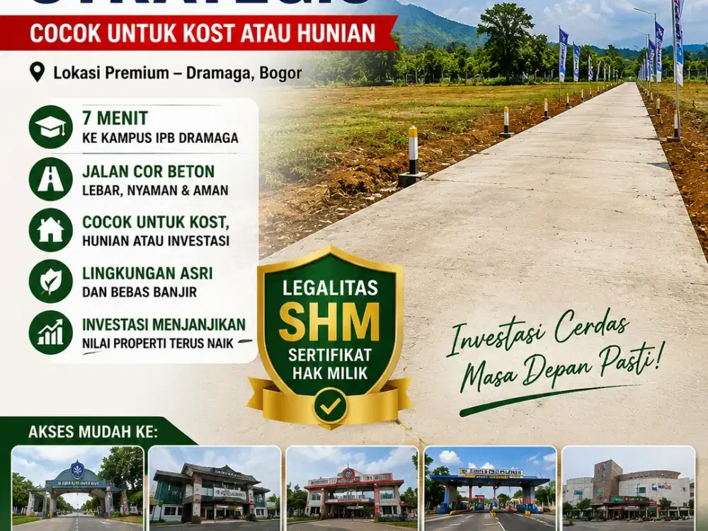 Dijual Murah Harga Dimulai 2 Jutaan Tanah Kavling 7 Menit Kampus IPB, SHM