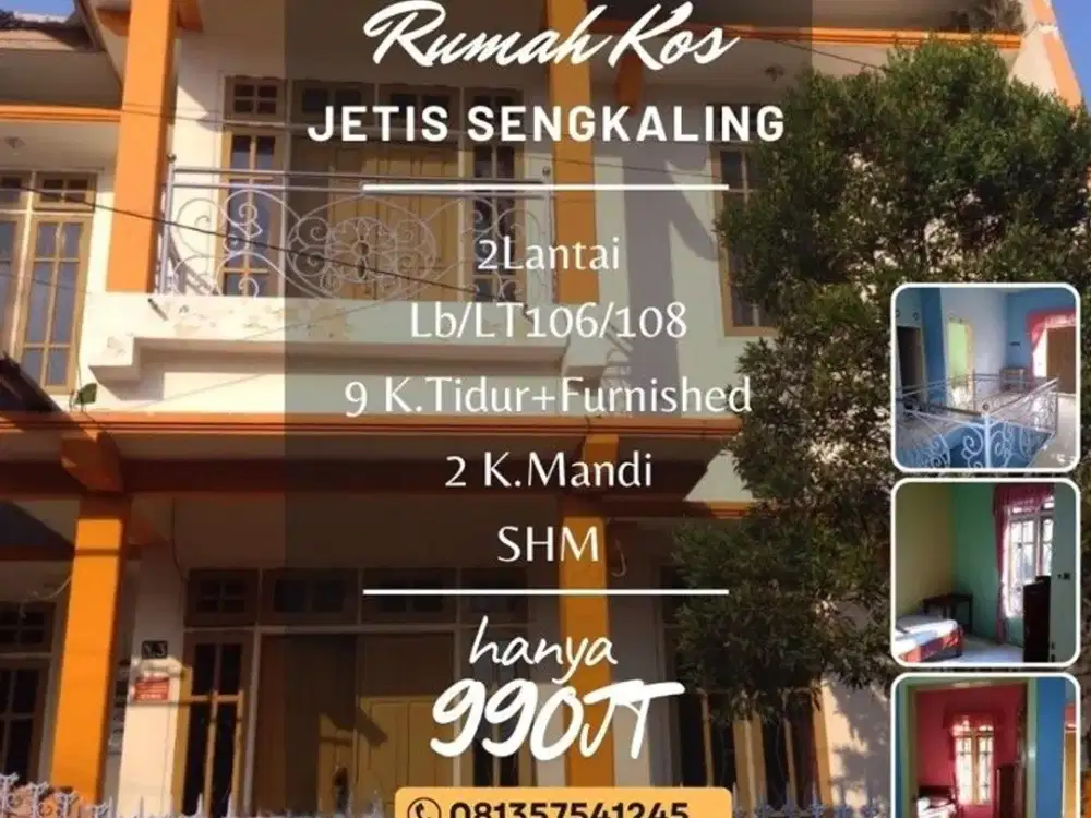 Rumah Kos Aktif landungsari jetis dekat UMM UIN furnished Lt108 990jt