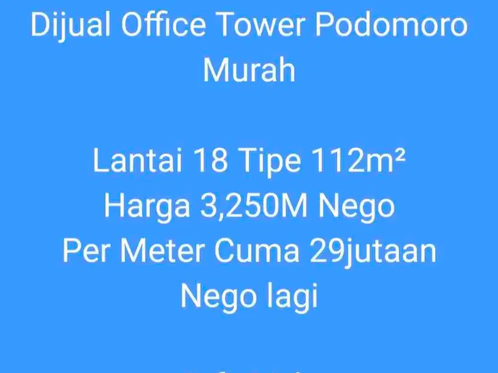 Dijual Office Tower Podomoro Murah (jual cepat)