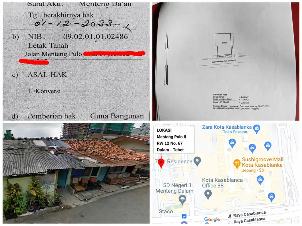 Jual Tanah Hitung Rumah Tua 248m2 SHM Dekat Kota Kasablanka