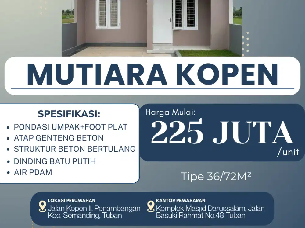 Rumah murah kualitas tidak murahan di tuban , Hunian nyaman buat keluarga baru anda.