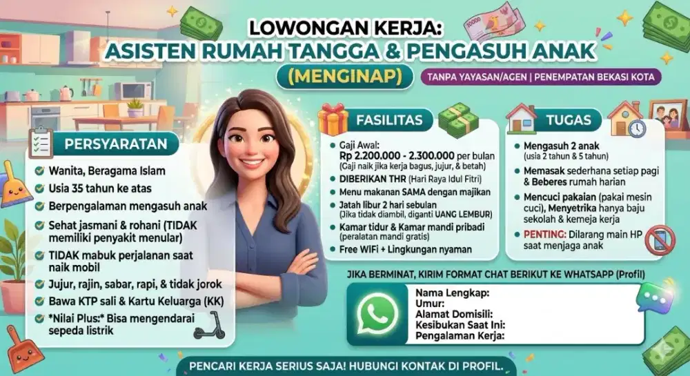 Lowongan ART Asisten Rumah Tangga & Pembantu Serta Jaga Anak di Bekasi