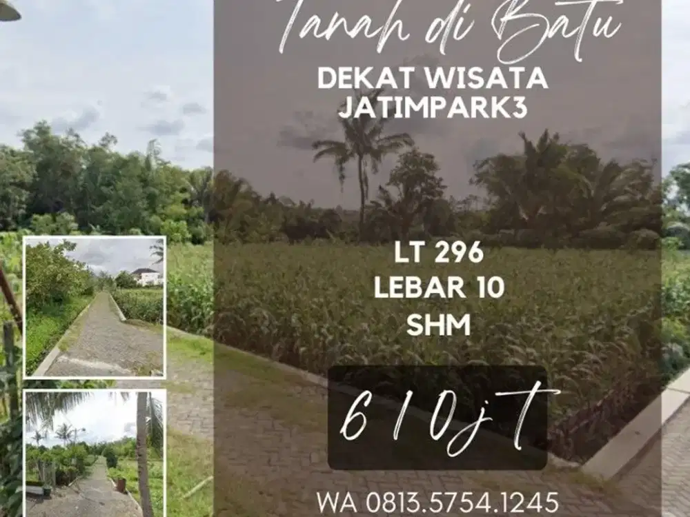Tanah dijual di Mojorejo Junrejo Pendem Batu Lt300 SHM dekat jatim Park3 WESB