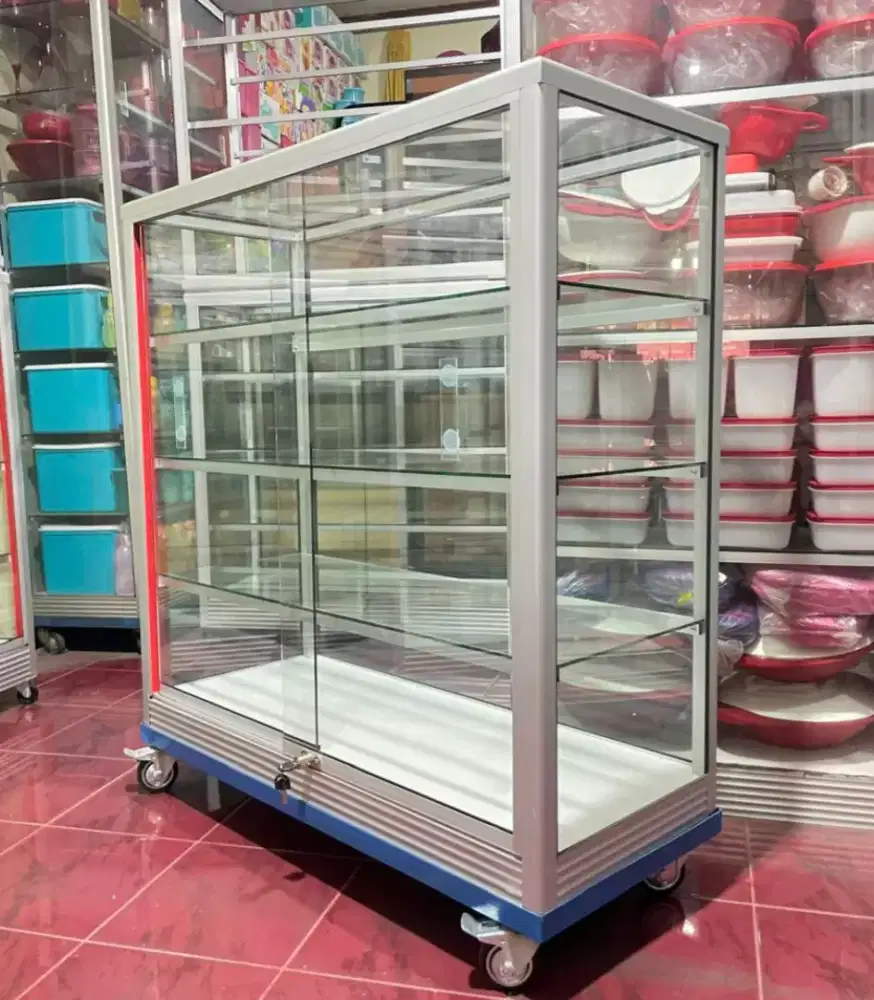 Etalase 1Mx1M Pakai RODA BESAR + KUNCI Kondisi Barang Baru & Ready
