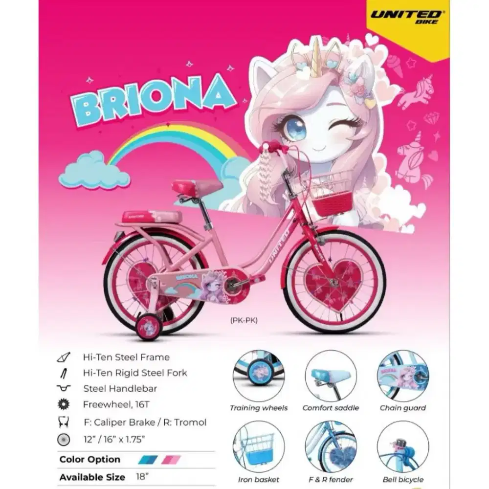 Sepeda anak United Briona uk 16, 18 inch