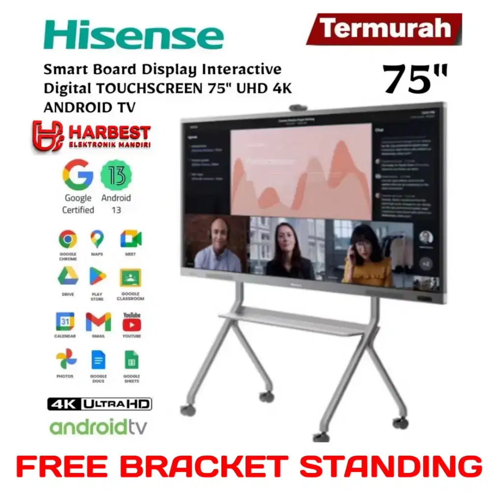 HISENSE UHD 4K Smart Board 75 TOUCHSCREEN INTERACTIVE Display ANDROID
