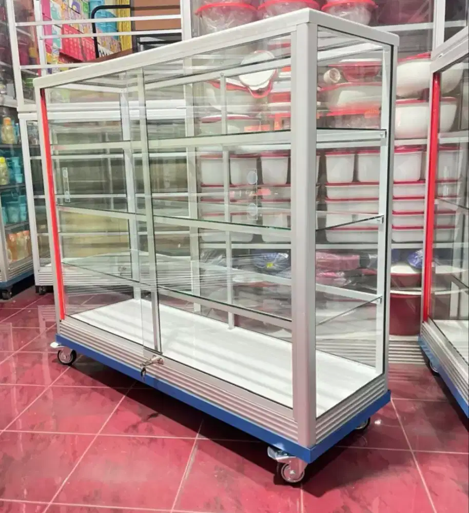 Etalase Panjang 1,2Mx1M Pakai RODA BESAR Barang Ready