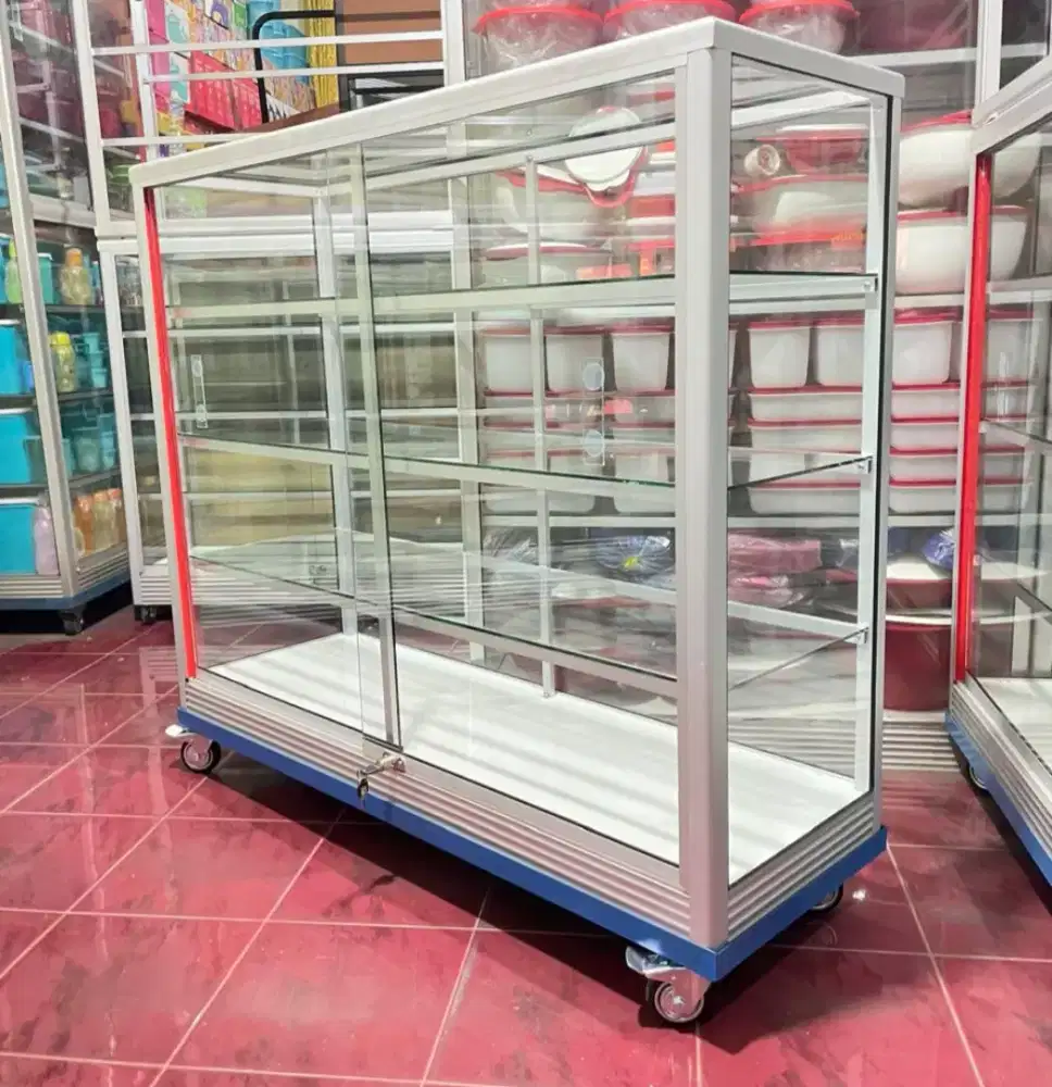 Etalase 1,2Mx1M Pakai RODA BESAR Siap Kirim