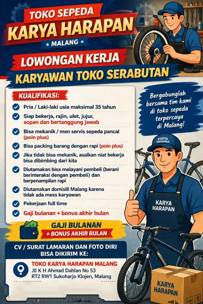 Dibutuhkan karyawan toko LAKI LAKI siap KERJA SERABUTAN