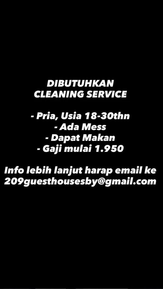 LOWONGAN PEKERJAAN CLEANING SERVICE