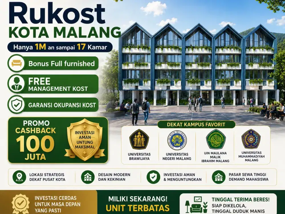 Rukost Cluster Exclusive Kota malang Hanya 1M an sampai 17 Kamar