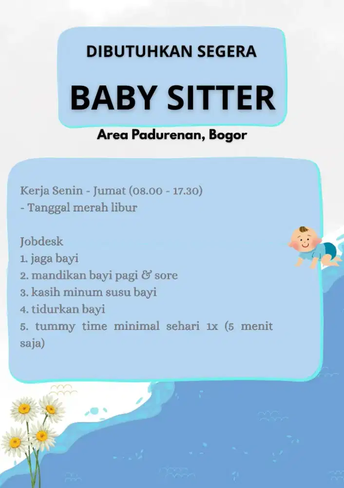 Dibutuhkan baby sitter padurenan