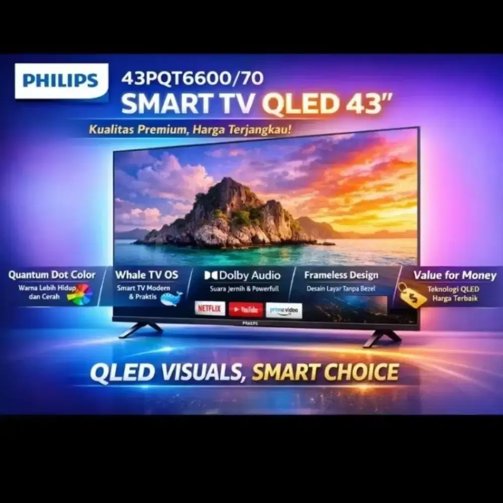 PROMO TERMURAH! QLED 43PQT6600 PHILIPS TERBARU