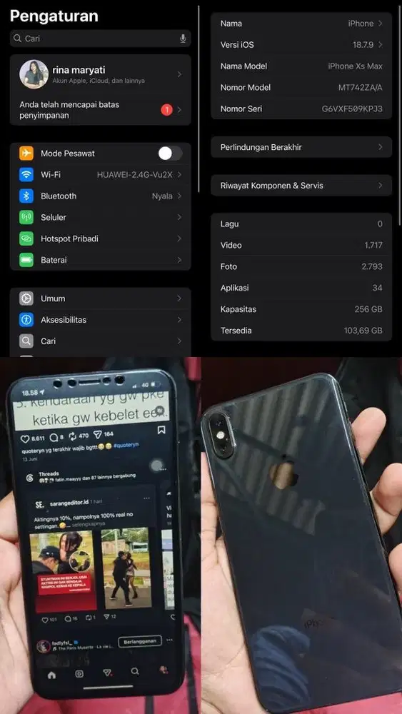Jual hp iphone xsmax 256