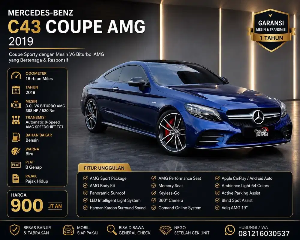 Mercedes Benz Mercy C43 C 43 Coupe AMG 2019 Antik Low KM Murah Bekas