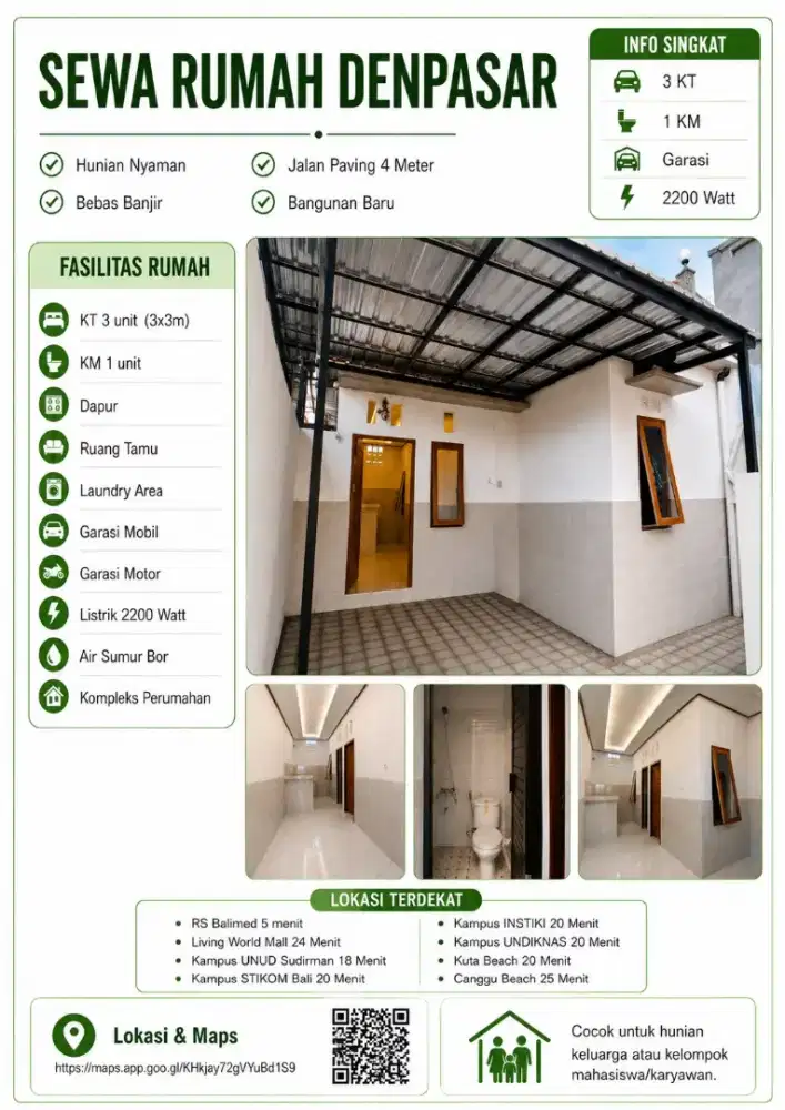 DISEWAKAN RUMAH - BANGUNAN BARU - BEBAS BANJIR