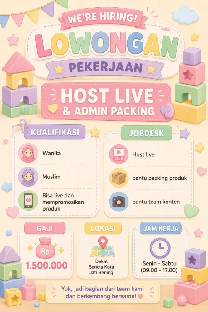 LOWONGAN PEKERJAAN HOST LIVE DAN ADMIN PACKING