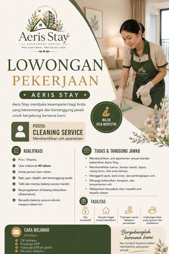 Lowongan Pekerjaan DRIVER DAN CLEANING SERVICE