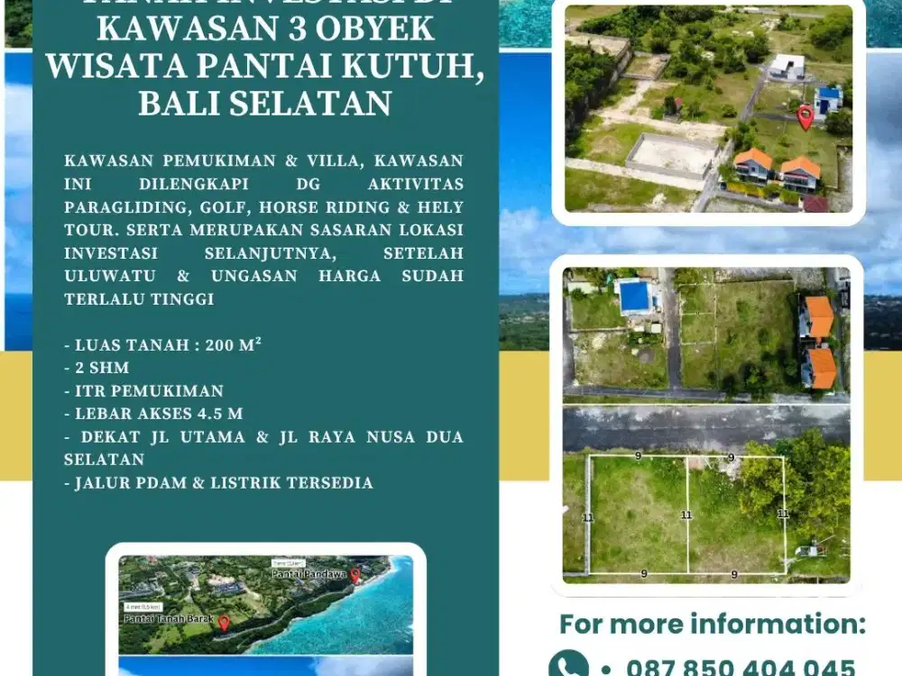 Dijual tanah investasi di kawasan 3 obyek wisata pantai kutuh, bali selatan
