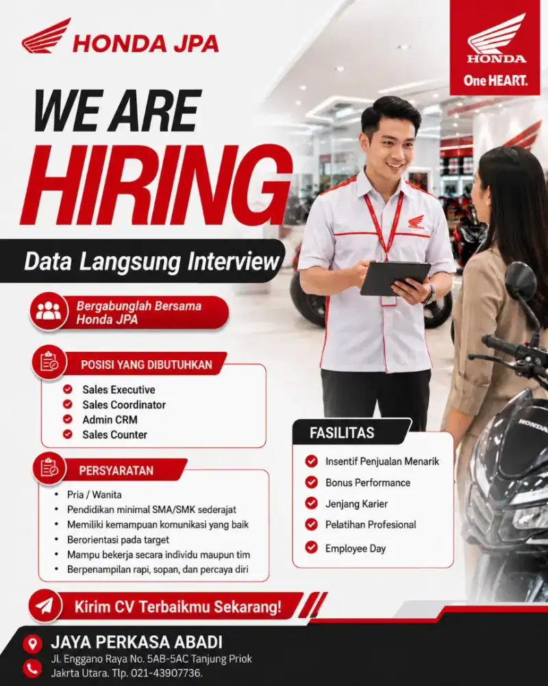 LOWONGAN KERJA, Koordinator Sales, Sales Counter & Admin CRM